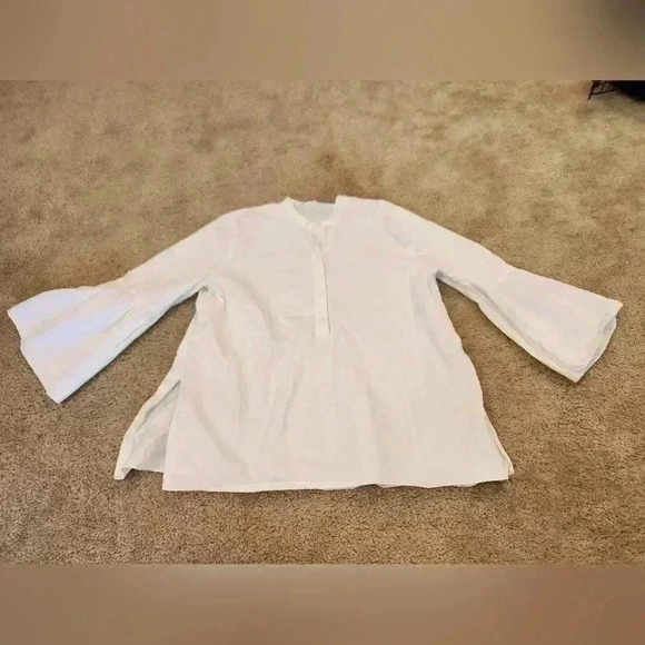 White Tibi Long Bell Sleeve Blouse Size 12 #I270 - Picture 1 of 5